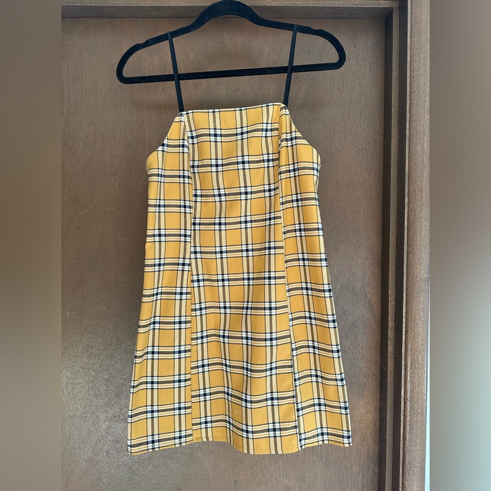 Yellow plaid mini dress - Picture 2 of 4